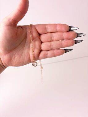 Gold Heart Pendant Necklace with White Stone - Women Jewelry